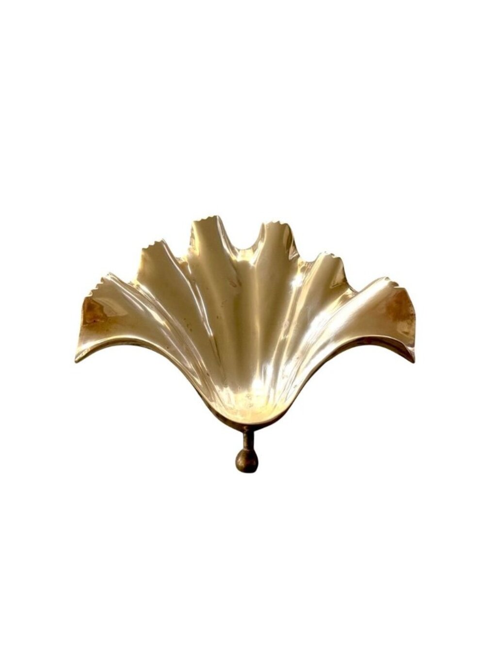 Vintage Brass Decorative Clam Shell Bowl With Ball Feet